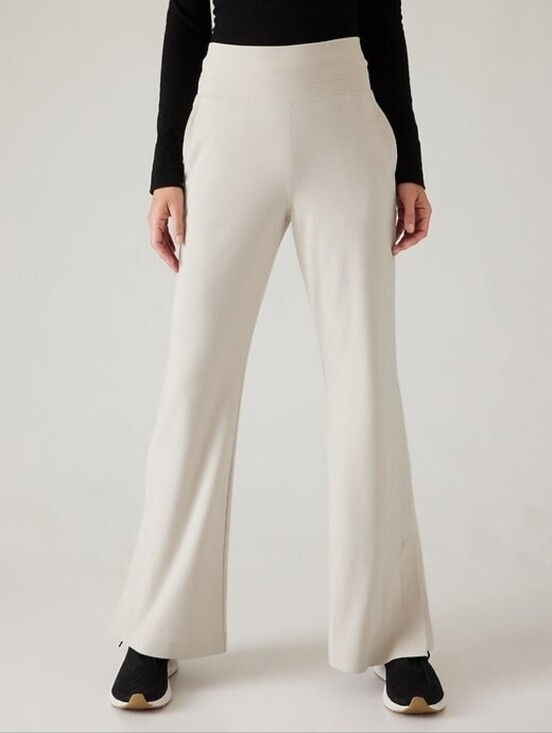 Athleta Pants - Athleta Venice Flare Pant M Abalone Gray High Rise Travel Yoga Wide Leg Soft